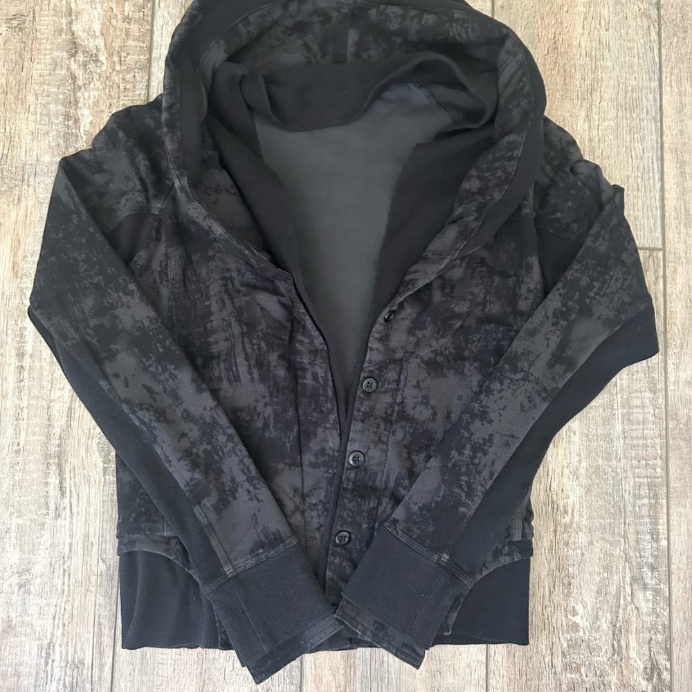 Lululemon To Class Black & Gray Tie-Dye Shawl Collar French Terry Jacket Sz 6